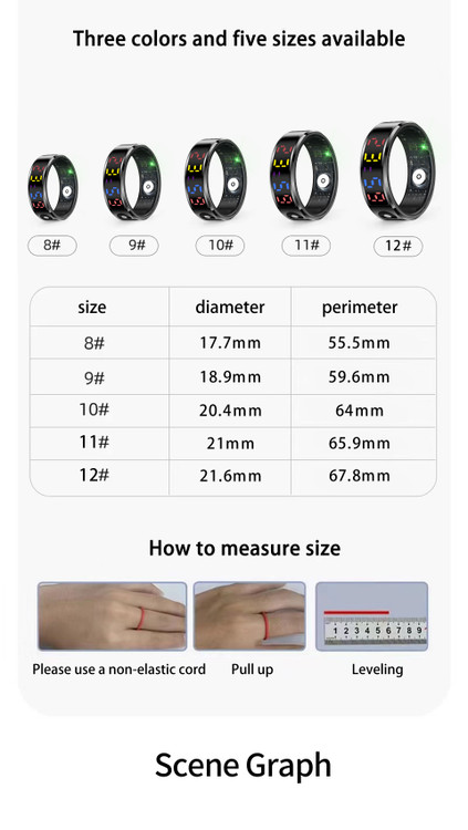 جدول سایز حلقه هوشمند sr08pro