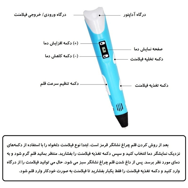 قلم طراحی سه بعدی با نمایشگر LCD و 3 عدد فیلامنت