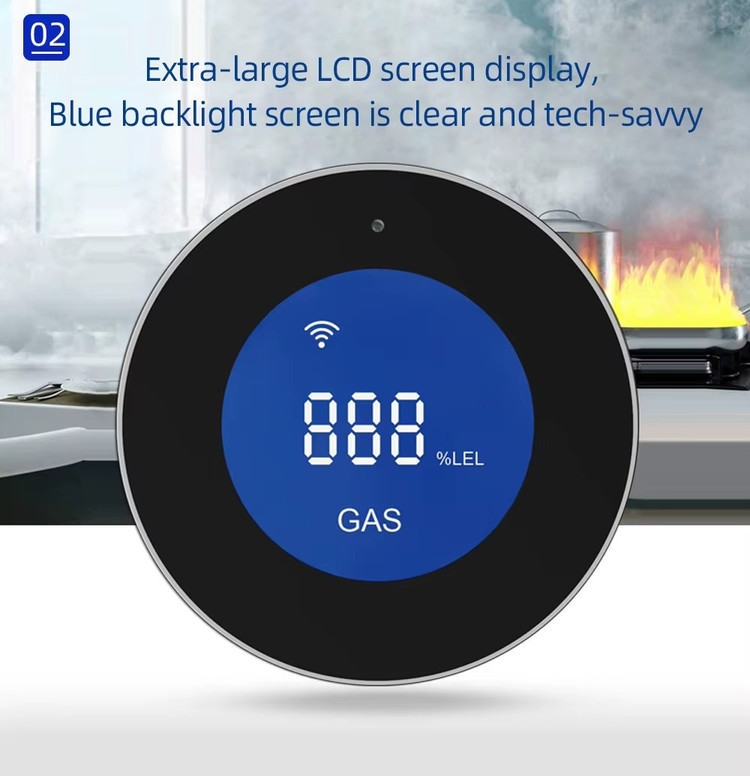 سنسور گاز هوشمند Tuya WiFi با LCD – تشخیص سریع نشت گاز LPG و شهری و کنترل از راه دور
