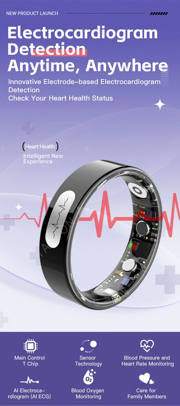 حلقه هوشمند پزشکی اسمارت رینگ TK30 دارای سنسور نوار قلب ECG