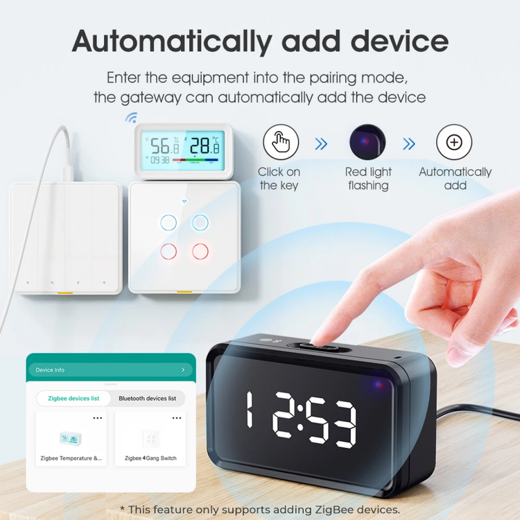 هاب زیگبی بلوتوث وایفای هوشمند چندحالته تویا اسماترول با نمایش ساعت (ZigBee 3.0 + BLE Mesh)