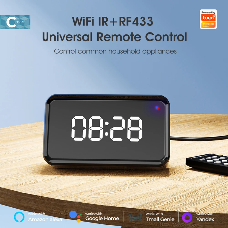 ریموت هوشمند یونیورسال تویا اسماترول مدل IR+RF433 با Wi‑Fi و نمایشگر ساعت LED