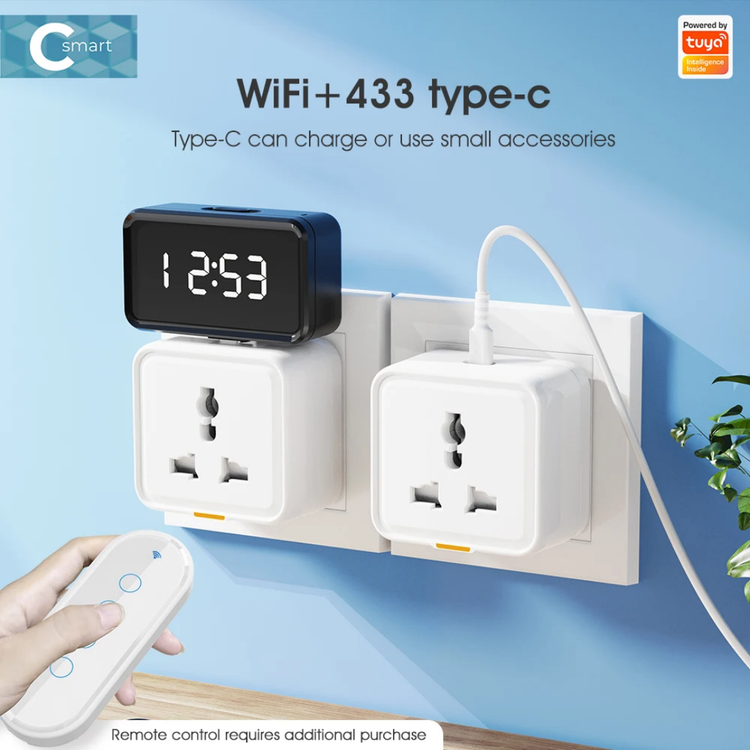 پریز هوشمند یونیورسال تویا SMATRUL مدل MG‑CZ103W (Wi‑Fi + RF433، 16A) با USB‑C