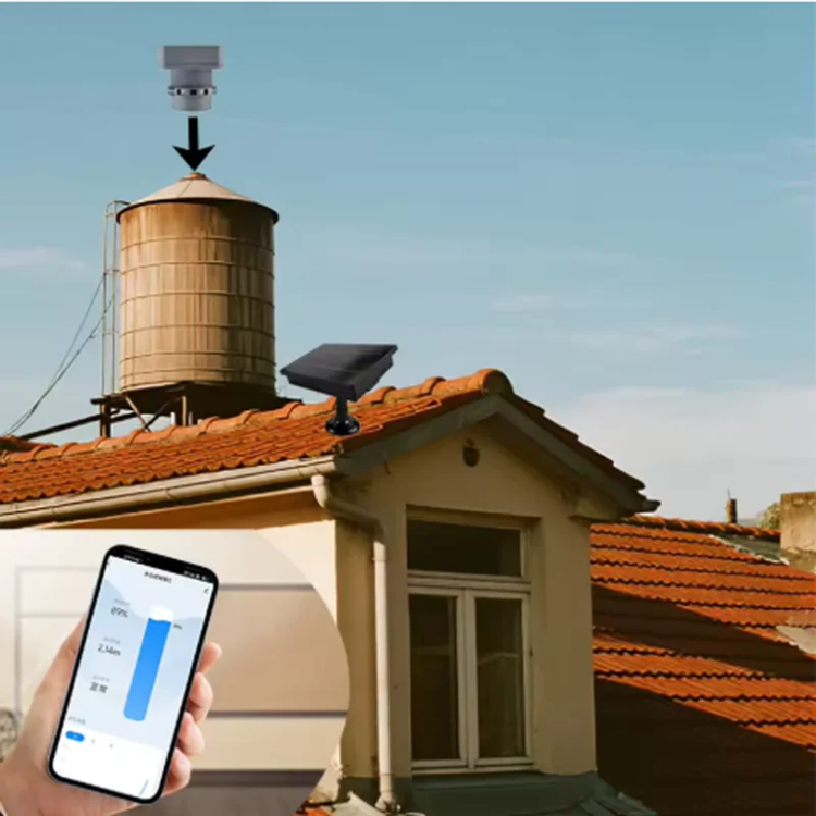 سنسور هوشمند سطح مایعات اولتراسونیک WiFi با پنل خورشیدی و پشتیبانی Tuya – اندازهگیری ۱۰ متری