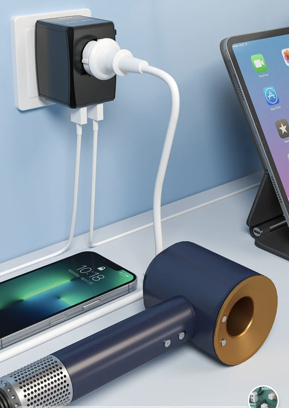 شارژ سریع و تبدیل ۶۵ وات مجهز به ۵ پورت USB و تایپ سی همه کاره مدل Gan 65w