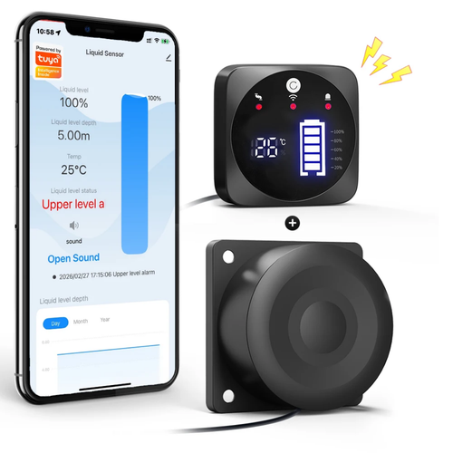 نمایشگر هوشمند سطح آب مخزن WiFi مدل YW002 | سنسور اولتراسونیک، کنترل از راه دور Tuya